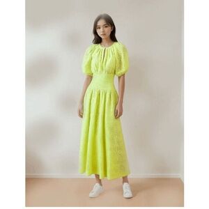 J. Crew Provence Smocked Waist Midi Dress with Eyelets Lemon Sorbet Yellow